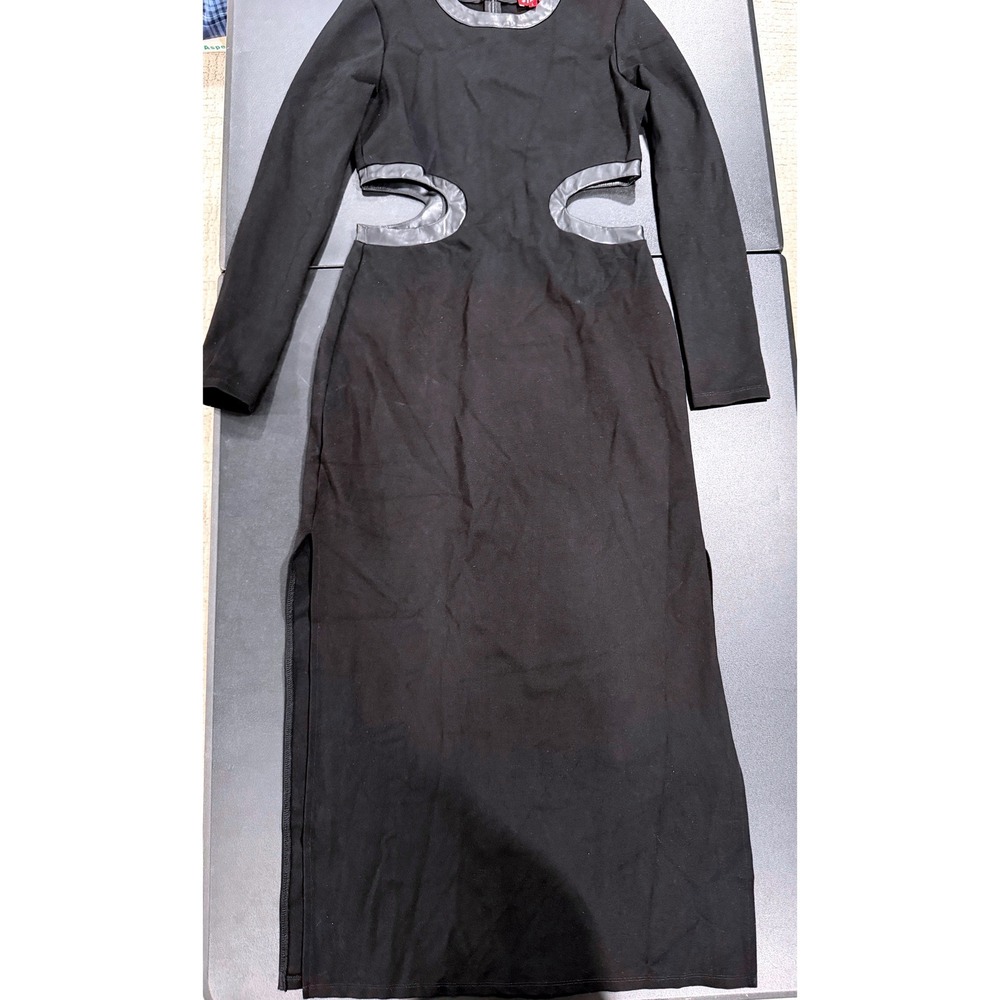 Staud Black Cutout Maxi Dress Long Sleeve Faux Leather Trim Size L